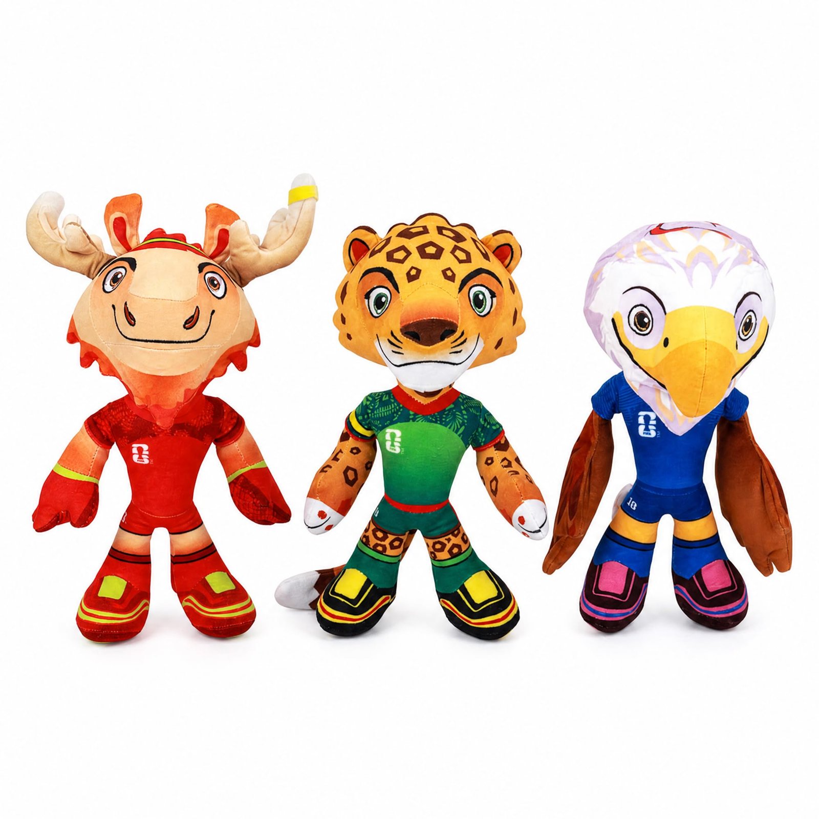 FIFA® World Cup 2026 Licensed Mascot 11“ Plush Pet Toy Set – Clutch, Maple & Zayu, Pet Plush Build-in Crinkle Paper for Fan's Pet