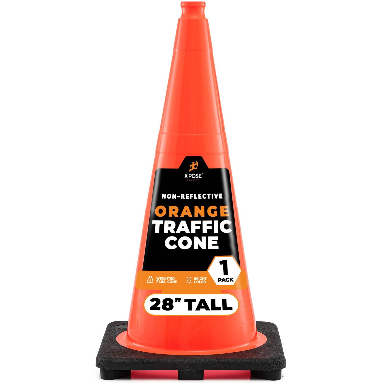 Xpose Safety 28" Orange Traffic Cones, 1-Pack - Multipurpose PVC Plastic Safety Cone for Parking, Soccer, Caution, Kids and Construction - Custom Stenciling Available